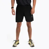 Short deportivo de alto rendimiento, color negro, diseñado para trail running y actividades al aire libre. Presenta un tejido ligero y elástico con tecnología de secado rápido y protección UV +50, con detalle de logo reflectante en el lateral.