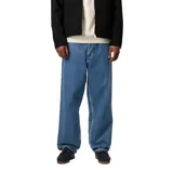 Pantalón de jean negro de corte recto y relajado, inspirado en la ropa de trabajo, con costuras en contraste y bragueta con cremallera.