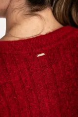 Sweater de manga larga, color gris jaspeado, con cuello redondo y tejido de punto acanalado vertical.