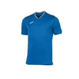 Remera deportiva Joma modelo Torneo, color azul con cuello en V y logo de la marca en blanco.