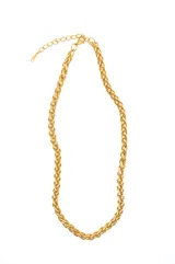 Collar dorado de acero quirúrgico con eslabones tipo espiga y cierre de mosquetón con cadena de alargue.