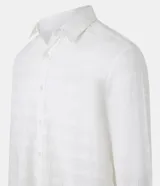 Camisa regular para hombre de la marca Marfinno, confeccionada en mezcla de algodón y lino con diseño texturizado grid, cuello inglés y manga larga.
