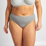 Pack de tres braguitas clásicas de algodón elástico color gris con detalle de moño en el centro.
