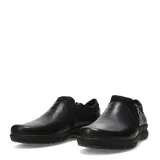 Zapatos casuales de mujer Lombardino Mery, color negro, confeccionados en cuero y nobuk, con diseño tipo slip-on, cierre lateral y suela plana de goma.
