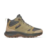 Bota de senderismo Merrell modelo Tempo Sol Mid WP, diseñada con una combinación de ante impermeable y malla transpirable. Cuenta con cierre de cordones, cuello acolchado y suela de goma con relieve para mayor tracción y absorción de impactos.