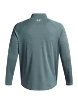 Buzo deportivo Under Armour para hombre, modelo Tech Texturd 1/2 Zip, color azul con textura. Cuenta con cierre medio en el cuello y logo de la marca en el pecho. Confeccionado en tejido UA Tech™ ligero y transpirable.