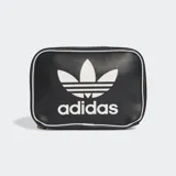 Bolso cosmético Adidas Adicolor negro de cuero sintético texturizado con logo del Trifolio extragrande en blanco en un lado y las 3 Rayas en diagonal en el otro.