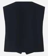 Chaleco negro de sastrería con escote en V cruzado y botón de resina.