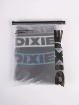 Pack de tres bóxers Dixie en colores negro, gris y celeste, con cintura elástica ancha con el nombre de la marca impreso.