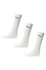 Pack de tres pares de medias largas Puma de color blanco con el logo de la marca bordado en negro en la pantorrilla.