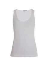 Musculosa blanca de tejido de punto rib, corte ajustado, tirantes medianos y escote en U.