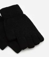 Par de guantes negros de punto sin dedos.