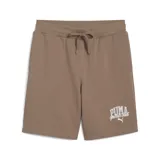 Shorts de algodón color marrón con logo Puma Sport Club estampado en blanco en la pierna izquierda.