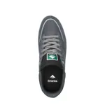 Championes de skate Emerica modelo Gamma, color negro con detalles en verde en la lengüeta. Presentan una construcción resistente con paneles de gamuza y material sintético, suela de goma vulcanizada y logo de la marca en el lateral y lengüeta.