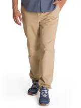 Pantalon chino de corte recto y ajuste tapered, color beige, con bolsillos laterales y bolsillos traseros con solapa y botón.