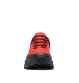 Championes de trekking Columbia modelo Tellurix Titanium Omni-Max, color rojo con detalles en negro. Confeccionados con malla técnica transpirable e impermeable OutDry, mediasuela Techlite+ para mayor estabilidad y amortiguación, y suela Vibram con tacos de 4.5 mm para máxima tracción.