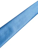Corbata de seda azul marino con estampado paisley en tonos rosados y blancos.