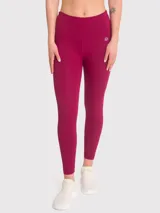 Calza deportiva de tiro alto con largo hasta el tobillo, confeccionada en tejido elástico de color bordó.