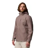 Campera impermeable Columbia modelo Hikebound II, color gris, con capucha ajustable y cierre frontal. Presenta el logo de la marca bordado en el pecho.