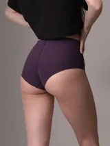 Bombacha hipster color violeta de Calvin Klein, con cintura alta y logo de la marca en la parte superior.