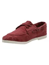 Zapatillas tipo náutico modelo Napali, color bordó, de lona con cordones y suela blanca.