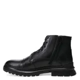 Botas de cuero negro con cordones, diseño acordonado y suela de goma robusta con relieve.