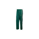 Pantalón deportivo Adidas Firebird Track Pants de color verde oscuro, con cintura elástica, bolsillos laterales con cierre y bandas laterales tricolor en rojo, blanco y verde. Incluye el logo del trifolio bordado en color dorado.