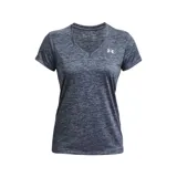 Remera deportiva Under Armour Tech Twist V-Neck color celeste jaspeado, de corte holgado, manga corta y cuello en V.