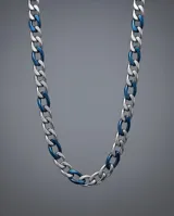 Cadena de acero quirúrgico estilo es eslabón cubano, con inserciones de color azul intercaladas.