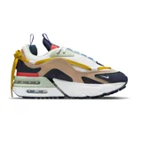 Championes Nike Air Max Furyosa de diseño vanguardista y deportivo. Presentan una estructura multicapa con combinación de colores blanco, beige, azul marino, amarillo, rojo y verde menta. Incluyen unidad de aire visible en la entresuela, sistema de cordones doble y detalle de tirador en el talón.