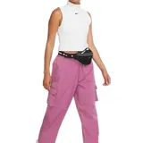 Riñonera negra con logo Nike bordado en azul, cierre superior con cremallera y correa ajustable con hebilla.