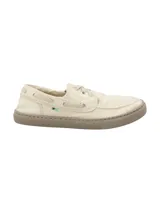 Zapatillas de lona color beige, modelo Napa de RKF, con diseño tipo náutico, cordones frontales y suela de goma marrón.