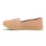 Zapatilla estilo alpargata Moleca para mujer, color negro, con diseño perforado en la capellada, banda elástica cruzada sobre el empeine y detalle de yute trenzado alrededor de la suela.