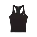 Musculosa deportiva Puma modelo TAD Essentials 2 En 1, color negro con espalda tipo nadadora y el logo de la marca estampado en blanco en el pecho.