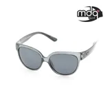 Lentes de sol MDQ modelo Jimbaran, con montura gris transparente y lentes grises.