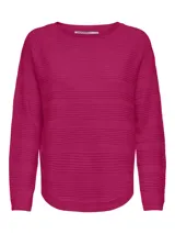 Sweater negro de punto acanalado con cuello redondo y manga larga, de calce regular.