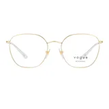 Anteojos Vogue modelo 4178, color dorado, con forma redonda y patillas transparentes.
