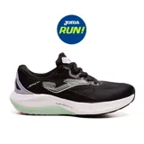 Championes de running Joma Hispalis Lady 2401, color negro con detalles en verde agua y lila. Capellada de malla Jacquard con sistema de ventilación VTS y termosellado JOMA SPORTECH. Entresuela de phylon de doble densidad DUAL REACTIVE y suela de caucho DURABILITY.