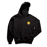 Canguro negro con capucha y bolsillo frontal tipo canguro. Presenta un pequeño estampado en el pecho con el personaje de Lisa Simpson y un estampado grande en la espalda con el mismo personaje y la frase 'Maldito Sistema'.