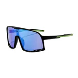 Lentes de sol deportivos de la marca Cabo, modelo Aerial, con armazón envolvente negro y lentes espejados en tono celeste.