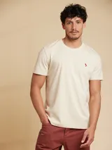 Remera amarilla de algodón con cuello redondo y manga corta.