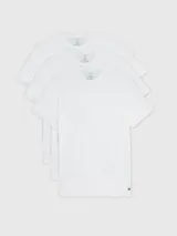 Pack de tres camisetas blancas de algodón orgánico, con cuello redondo, manga corta y logo bordado en el ruedo.