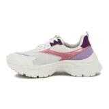 Championes casuales de mujer marca Vizzano, color blanco con detalles multicolor en verde, naranja y violeta. Presentan diseño chunky con suela gruesa texturizada y cordones blancos.