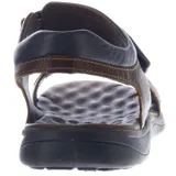 Sandalias de cuero marrón con diseño ergonómico, ajuste mediante tiras con velcro y suela de goma antideslizante.