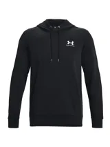 Canguro con capucha Under Armour Essential Fleece, color negro, de felpa ultrasuave de peso medio con interior cepillado. Cuenta con bolsillo delantero estilo canguro, puños y bajo acanalados, cordones ajustables con punteras metálicas y logotipo bordado en el pecho.