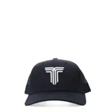 Gorro de gabardina color bordó con paneles de malla en los laterales y logo bordado en el frente.