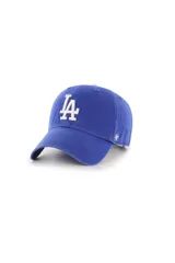 Gorra de béisbol con diseño de seis paneles, corona relajada y visera curva. Presenta el logo de los Dodgers bordado en blanco en el frente y el logo de la marca 47 en el lateral.