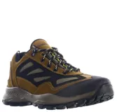 Zapatos de trekking Branch color marrón con detalles en negro. Confeccionados en nobuk y malla, cuentan con puntera reforzada, suela de goma antideslizante y cordones bicolor.