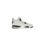 Championes Nike Air Jordan 4 Retro OG de color blanco con detalles en negro y gris, con paneles de red lateral y amortiguación Air visible.