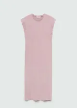 Vestido midi de algodón con cuello redondo y mangas cortas con diseño recto.